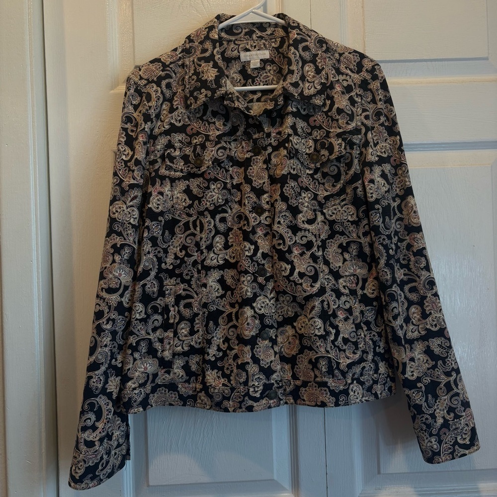 Charter Club Black Paisley Lightweight Long Sleeve Jacket - Size Large